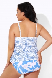 Printed V-neck Ruffle Women Tankini Top