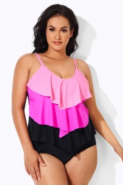 Multi Color Tiered Pullover Style Tankini Top