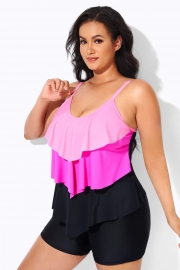 Multi Color Tiered Pullover Style Tankini Top