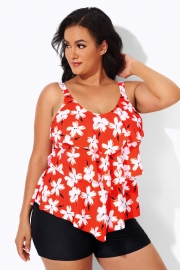 Flower Printed Tiered-Ruffle Tankini Top
