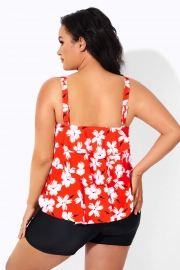 Flower Printed Tiered-Ruffle Tankini Top