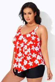 Flower Printed Tiered-Ruffle Tankini Top
