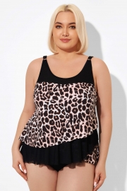 Beige Leopard Scoopneck Tankini Top for Lady