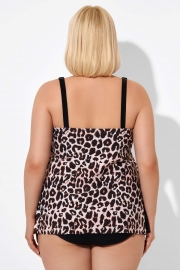 Beige Leopard Scoopneck Tankini Top for Lady