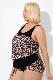 Beige Leopard Scoopneck Tankini Top for Lady