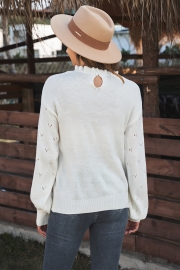 Ruffle mock neck keyhole back sweater