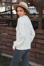 Ruffle mock neck keyhole back sweater