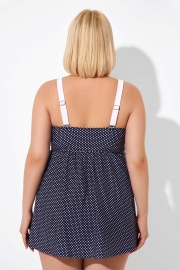Navy and White Dots Twist Front Tankini Top