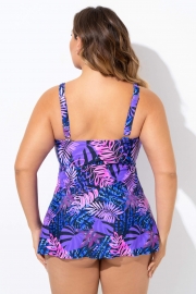 Purple Palm Leaf Adjustable Straps Tankini Top