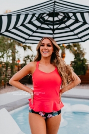ELEVATED PEPLUM TANKINI IN BISOU RASPBERRY BY PINK DESERT