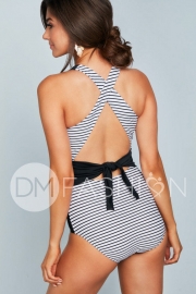 SCOOP NECK CROSS BACK ONE PIECE - BLACK STRIPES - RESTOCKING SPRING 2022