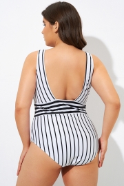 Black & White Stripe Women One Piece Swimsuit