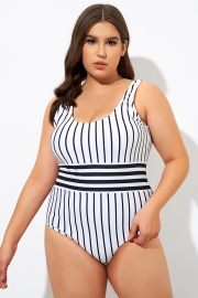 Black & White Stripe Women One Piece Swimsuit