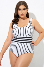 Black & White Stripe Women One Piece Swimsuit