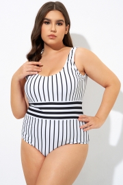 Black & White Stripe Women One Piece Swimsuit