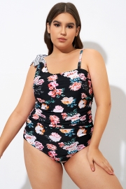 Flower One Shoulder Bow One Piece Swimsuit