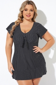 Textured Dot Flutter-Sleeve Cap Sleeves Tankini Top