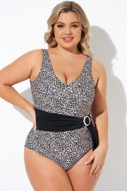 Animal Print V-neck Wide Straps One Piece Swimsuit