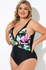 Elegant Flower Print V-neckline One Piece Swimsuit