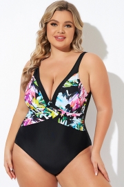 Elegant Flower Print V-neckline One Piece Swimsuit