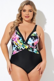 Elegant Flower Print V-neckline One Piece Swimsuit