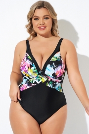 Elegant Flower Print V-neckline One Piece Swimsuit