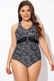 Black & White Zebra Print Ruched Front One Piece Swimsuit