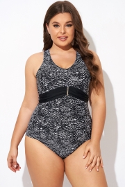 Black & White Zebra Print Ruched Front One Piece Swimsuit