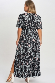 Multicolor Floral Flutter Sleeve Pocket Split Maxi Dress