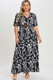 Multicolor Floral Flutter Sleeve Pocket Split Maxi Dress