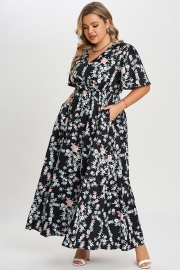 Multicolor Floral Flutter Sleeve Pocket Split Maxi Dress