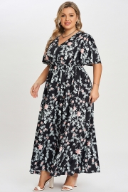 Multicolor Floral Flutter Sleeve Pocket Split Maxi Dress