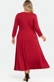 Red Comfy 3/4 Sleeve Flare A-line Midi Long Maxi Dress