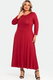 Red Comfy 3/4 Sleeve Flare A-line Midi Long Maxi Dress