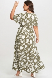 Elegance Floral Ruffle Knot Side Wrap Dress