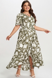 Elegance Floral Ruffle Knot Side Wrap Dress