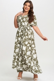 Elegance Floral Ruffle Knot Side Wrap Dress