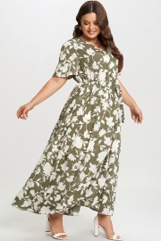 Elegance Floral Ruffle Knot Side Wrap Dress