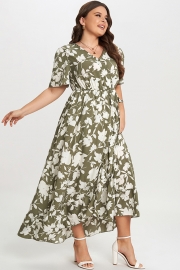 Elegance Floral Ruffle Knot Side Wrap Dress