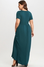 Classic V-neck and Short Sleeves Wrap Maxi Dress