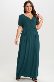 Classic V-neck and Short Sleeves Wrap Maxi Dress