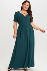 Classic V-neck and Short Sleeves Wrap Maxi Dress