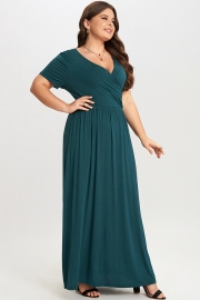 Classic V-neck and Short Sleeves Wrap Maxi Dress