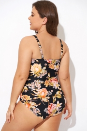 Flower Bandeau Twist Front One Piece Swimsuit