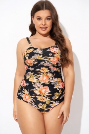 Flower Bandeau Twist Front One Piece Swimsuit