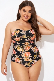 Flower Bandeau Twist Front One Piece Swimsuit