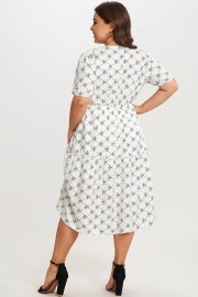 Black&White Short Sleeve Tiered Wrap Midi Dress