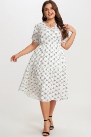Black&White Short Sleeve Tiered Wrap Midi Dress