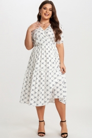 Black&White Short Sleeve Tiered Wrap Midi Dress