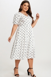 Black&White Short Sleeve Tiered Wrap Midi Dress